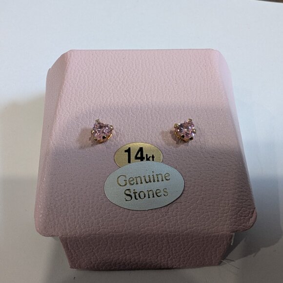 Brand New 14K Gold Pink CZ Earrings For Sale - Picture 6 of 7